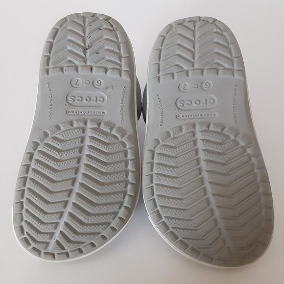 Crocs Crocband Clogs Boys 6/7 Gray Lime Green Stripe Retro Water Shoes Summer - Picture 7 of 9